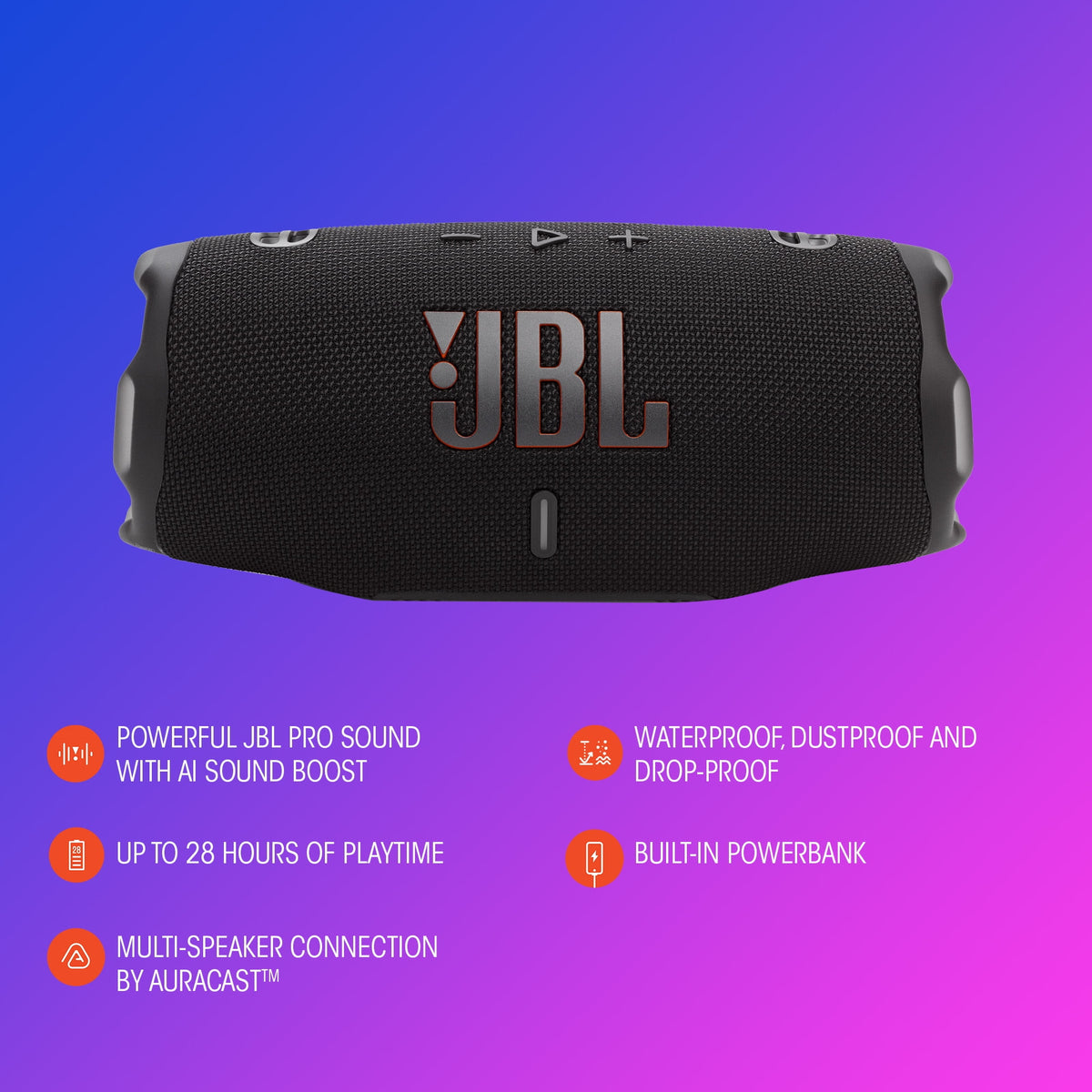 JBL Charge 6 - Portable Waterproof and Drop-Proof Bluetooth Speaker - Black