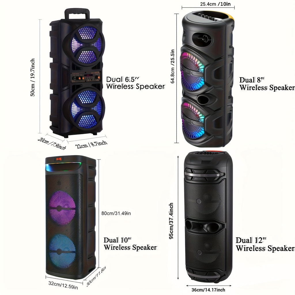 3000W Portable Speaker - Choose 6.5''/8''/10''/12'' Subwoofers - Heavy Bass w/LED Lights - 33ft Wireless Range - For Home/Party/Travel - FM Radio & Stereo Sound