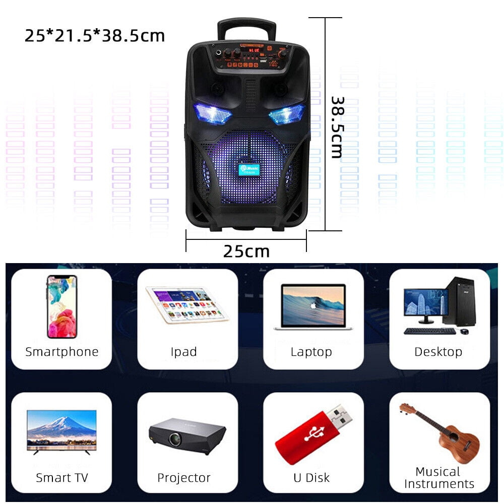 Seneo 8'' Bluetooth Speaker Heavy Bass Portable Outdoor Bluetooth Speaker with Microphone, Black