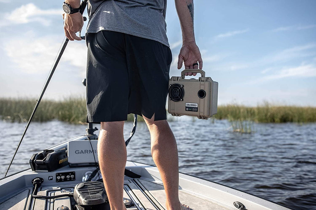 DemerBox Waterproof, Portable, and Rugged Outdoor Speakers. Loud Sound, 40+ hr Battery Life, Dry Box + USB Charging, Pairing Party Mode. Built to Last + Fully Serviceable, Green