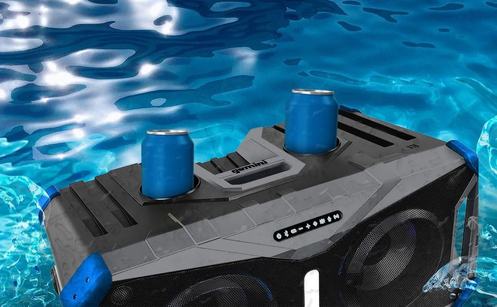 Gemini Sound SoundSplash 400W Floating Waterproof Wireless Bluetooth Speaker, LED Light Show, Dual 8 Woofers & NFC Pairing - Perfect for Pool Parties, Beach, Travel & Home Fun Blue/Gray