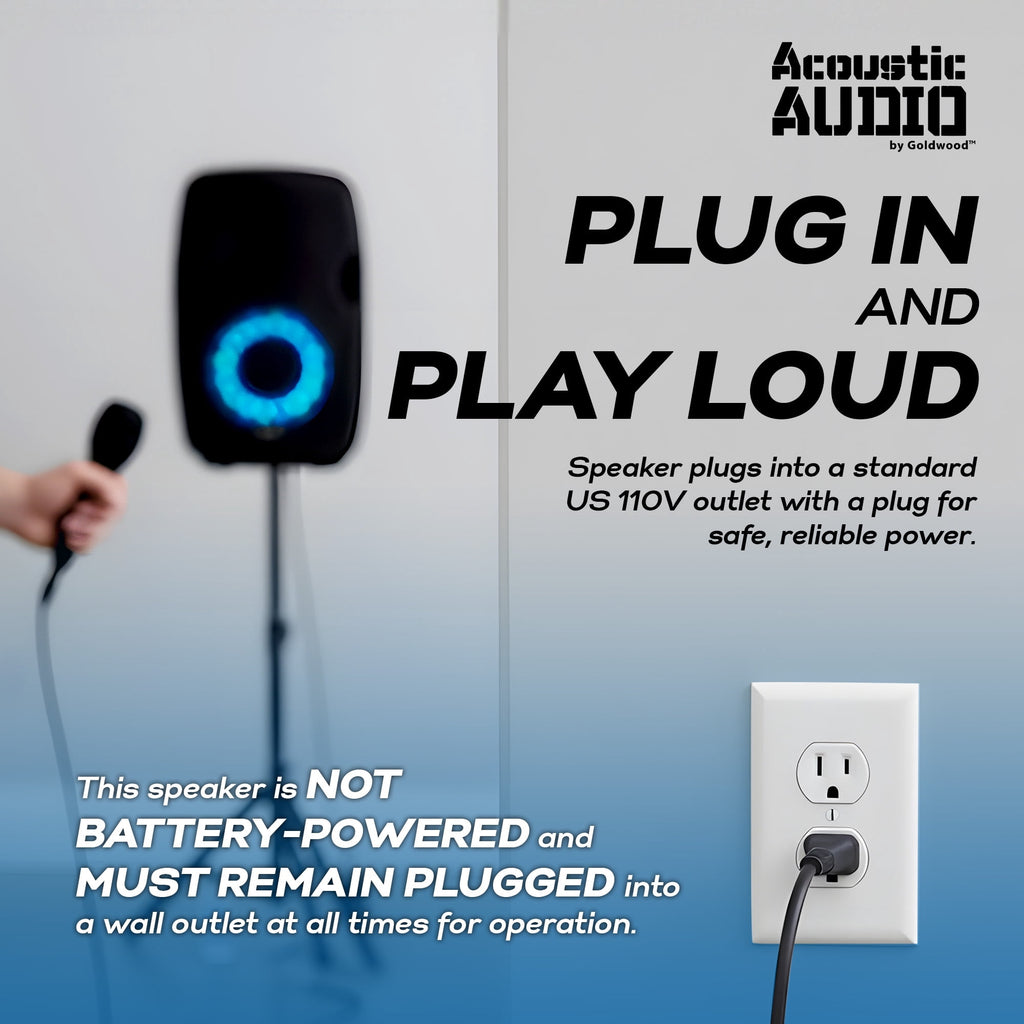 Acoustic Audio AA15LBS Powered 1000W 15" Bluetooth Flashing LED Speaker with Mic and Stand