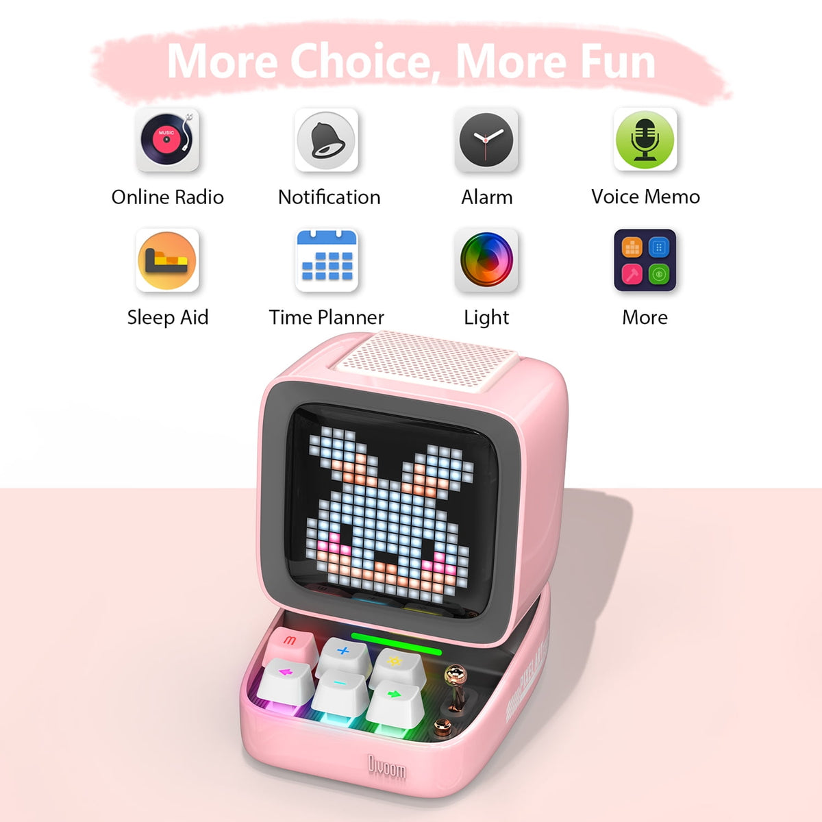 Divoom Ditoo Pro Pixel Art Gaming Bluetooth Speaker with 16x16 LED Display & App Control, 15W, Pink