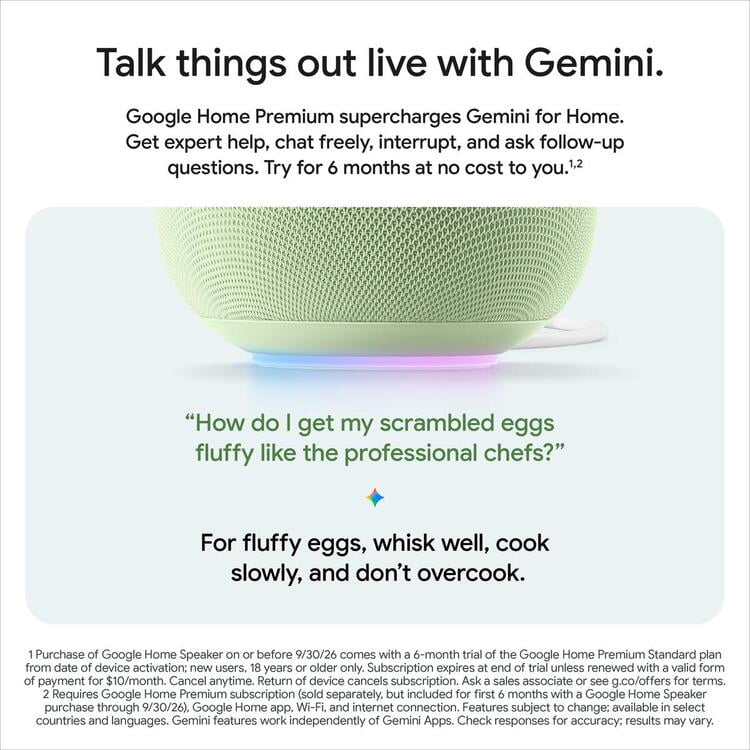 Google Home Speaker - Smart Speaker with 360 - Degree Sound and Gemini For Home Voice Assistant - Hazel