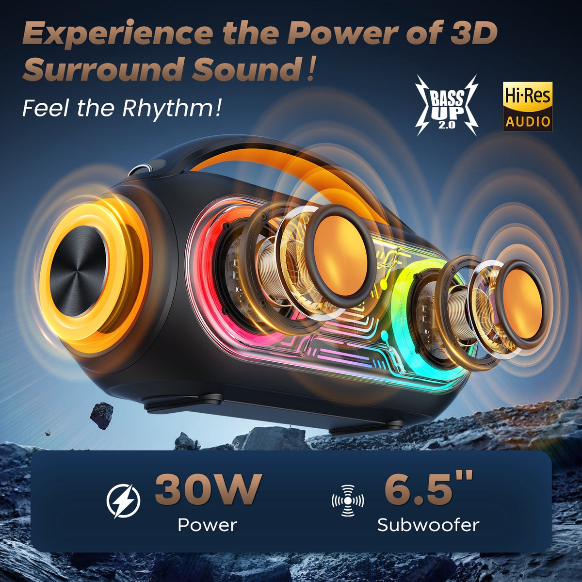 JYX Large Party Speaker, 120W Subwoofer Outdoor Speaker Bluetooth with Wheels, Dual 12'' Subwoofer Deep Bass