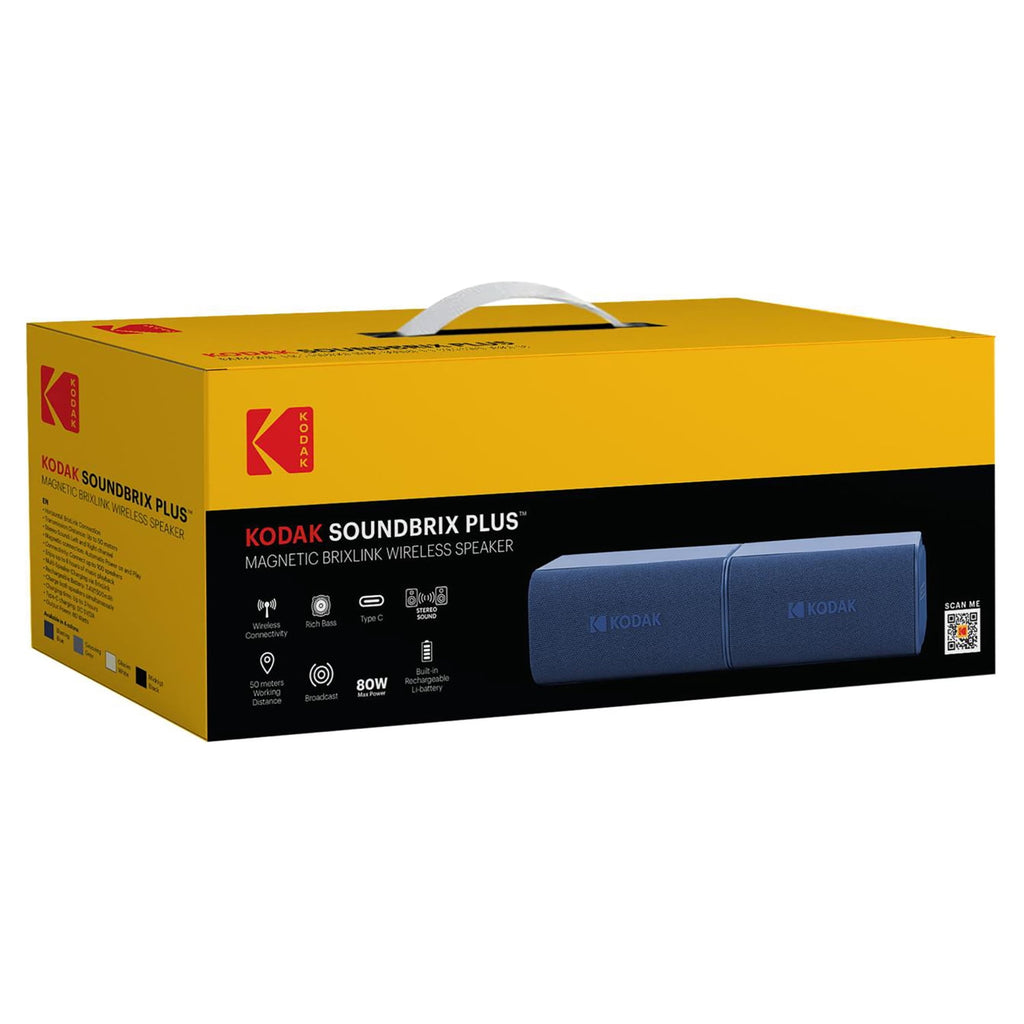Kodak SoundBrix Plus 2-Piece Portable Rechargeable Bluetooth Speaker System, TWS, Magnetic Docking, IPX4, up to 5 Hours Play Time , Grooving Gray