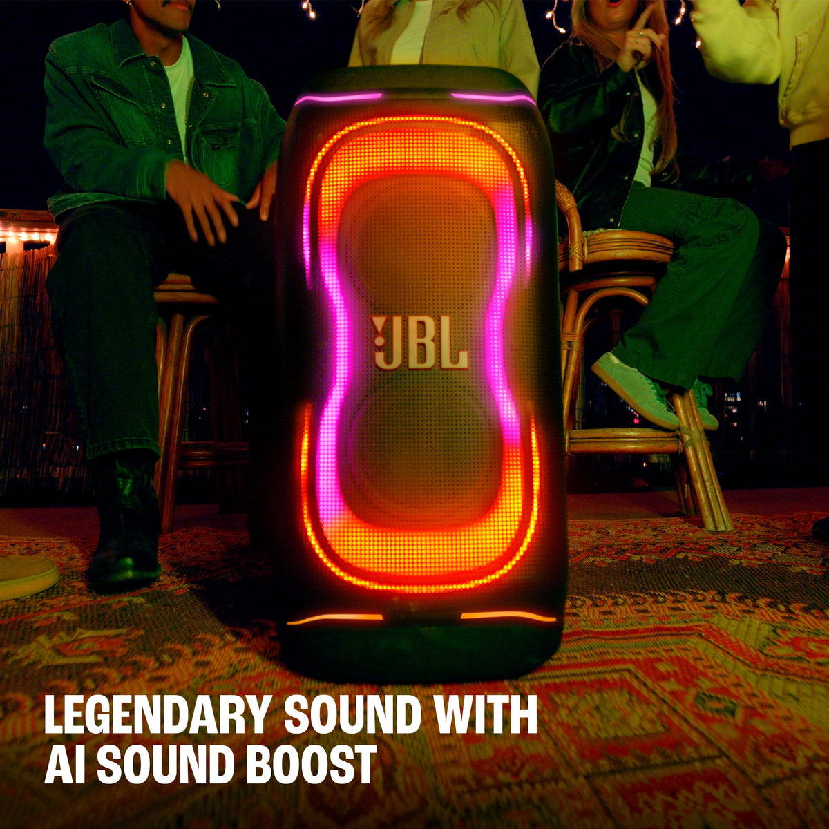 JBL PartyBox 330 - Portable party speaker with JBL legendary sound, futuristic lighting, a telescopic handle and wide wheels. - Black