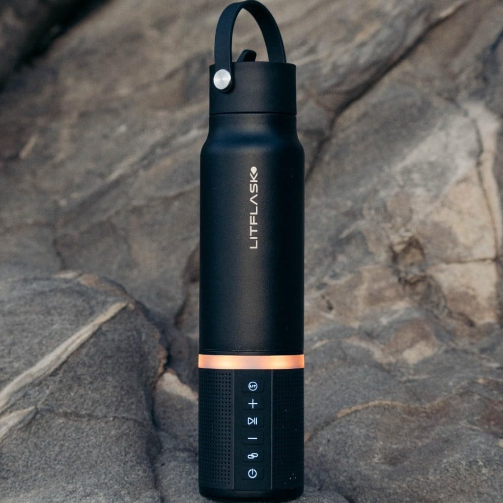 LITFLASK Smart Water Bottle with Premium Bluetooth Speaker, White, Portable Charger, LED Light, Stainless Steel, Mix & Match Colors, 20oz - Oprah's Favorite Things 2024