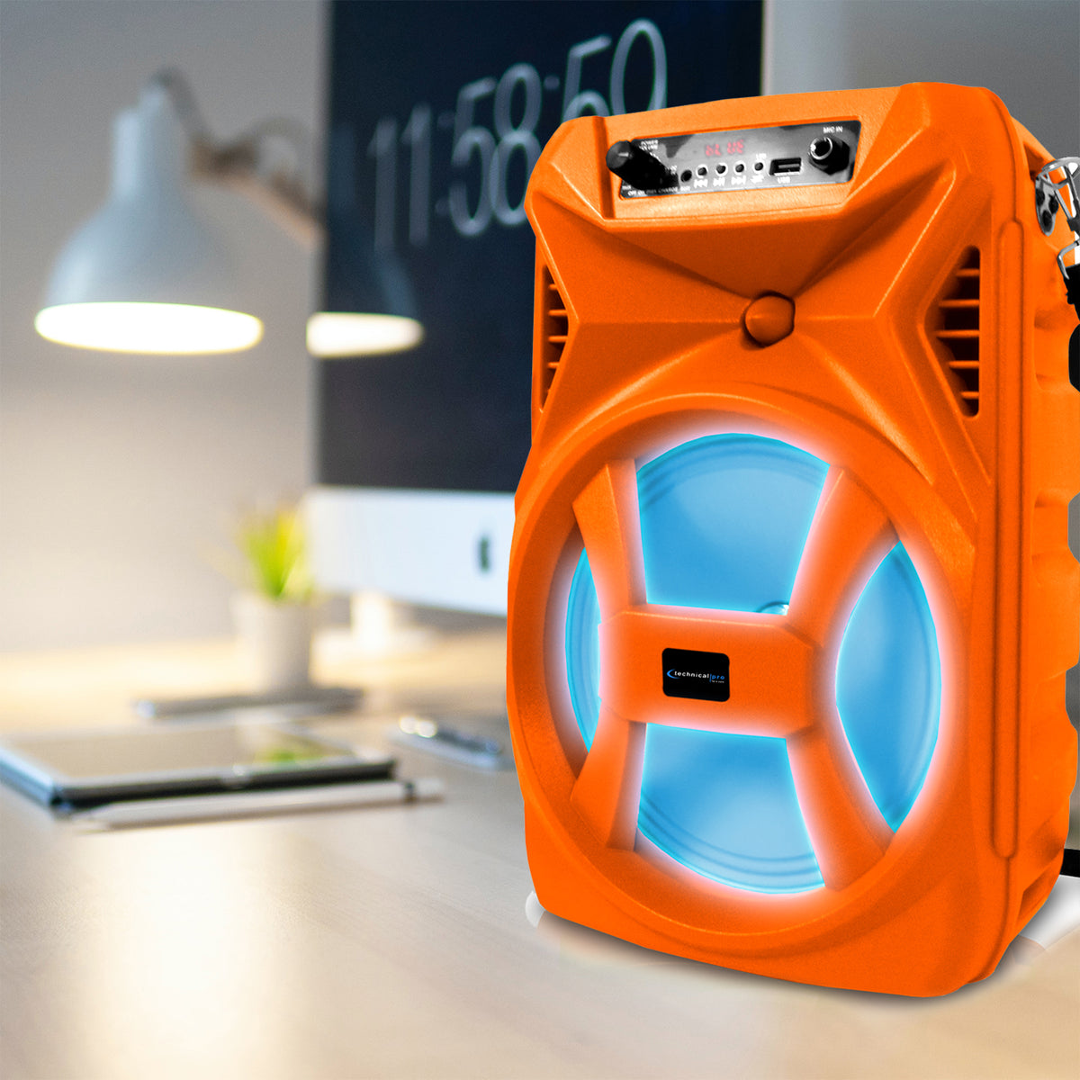 Technical Pro 8" Portable 500 Watts Bluetooth Speaker with Woofer and Tweeter, Festival PA LED Speaker, USB Card Input & True Wireless Stereo