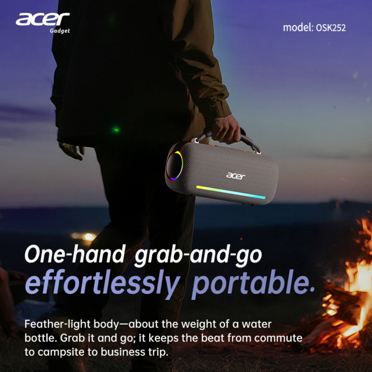 Acer Portable Bluetooth Speakers Waterproof with Stereo Sound Wireless Handheld, for Home Outdoors Travel