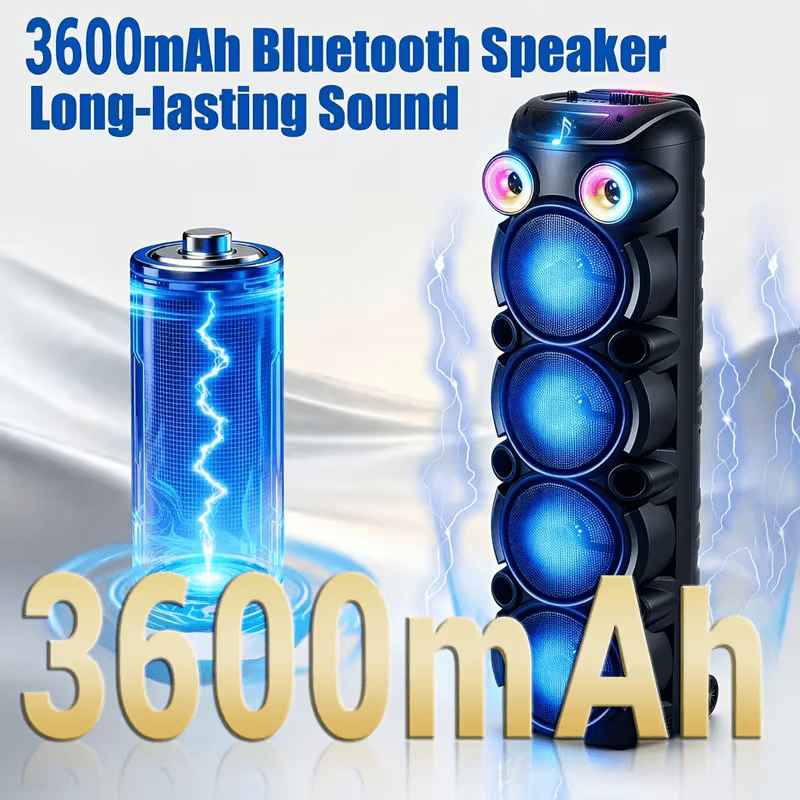 Lohoms Triple 8" Bluetooth Party Speaker, Portable Karaoke Machine & Outdoor PA Sound System with Powerful Stereo Sound, LED Lights, Wireless Mic, TWS Pairing, FM, USB, TF & AUX