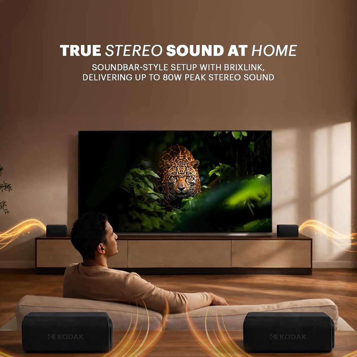 Kodak SoundBrix Plus 2-Piece Portable Rechargeable Bluetooth Speaker System, TWS, Magnetic Docking, IPX4, up to 5 Hours Play Time , Grooving Gray