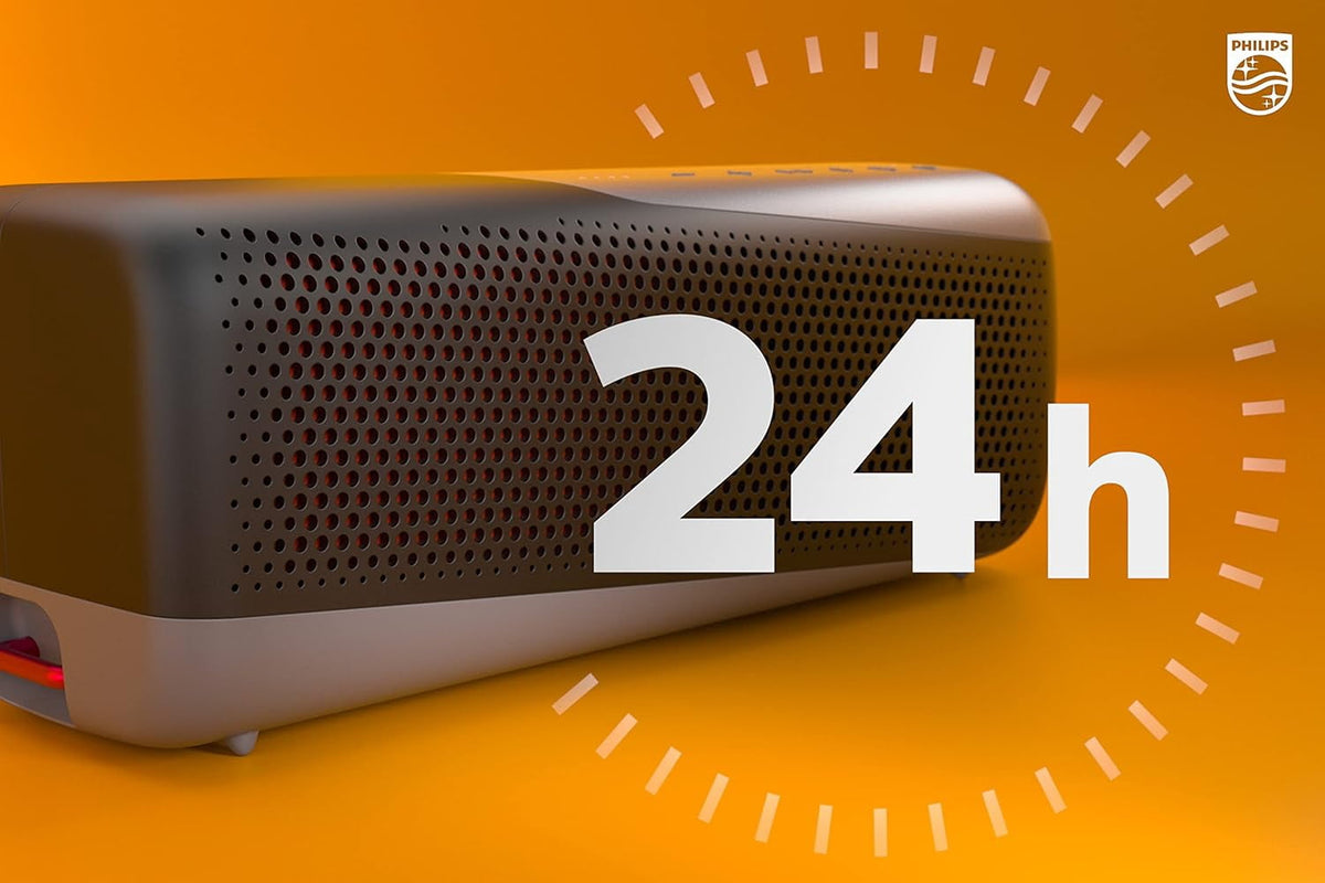 PHILIPS S7807 Wireless Bluetooth Speaker, 7000 Series - 40W Output, IP67 Waterproof, 24-Hour Playtime, Portable with Built-in Microphone, Voice Assistant, USB-C, and Power Bank, Black