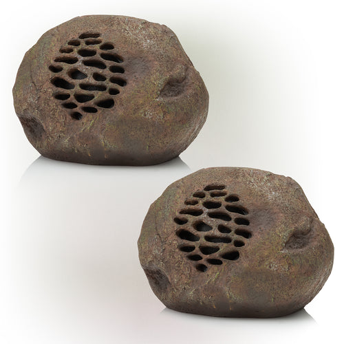 Alpine Corporation Waterproof Bluetooth Solar-Powered Outdoor Wireless Rock Speakers, Set of 2