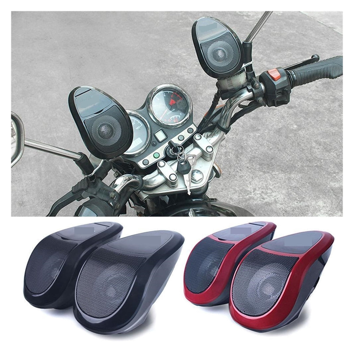 Motorcycle Wireless Bluetooth Speakers Waterproof Stereo Aud-io Amp System MP3 Aud-io Player FM Radio With LED Light