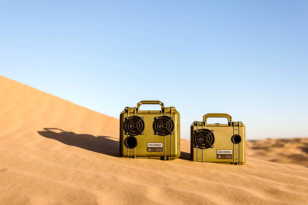 DemerBox Waterproof, Portable, and Rugged Outdoor Speakers. Loud Sound, 40+ hr Battery Life, Dry Box + USB Charging, Pairing Party Mode. Built to Last + Fully Serviceable, Green