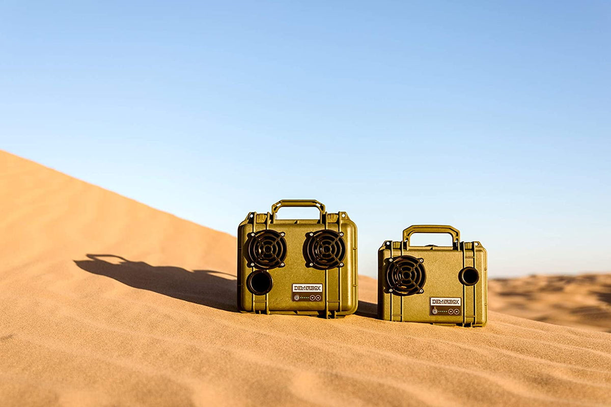 DemerBox Waterproof, Portable, and Rugged Outdoor Speakers. Loud Sound, 40+ hr Battery Life, Dry Box + USB Charging, Pairing Party Mode. Built to Last + Fully Serviceable, Green