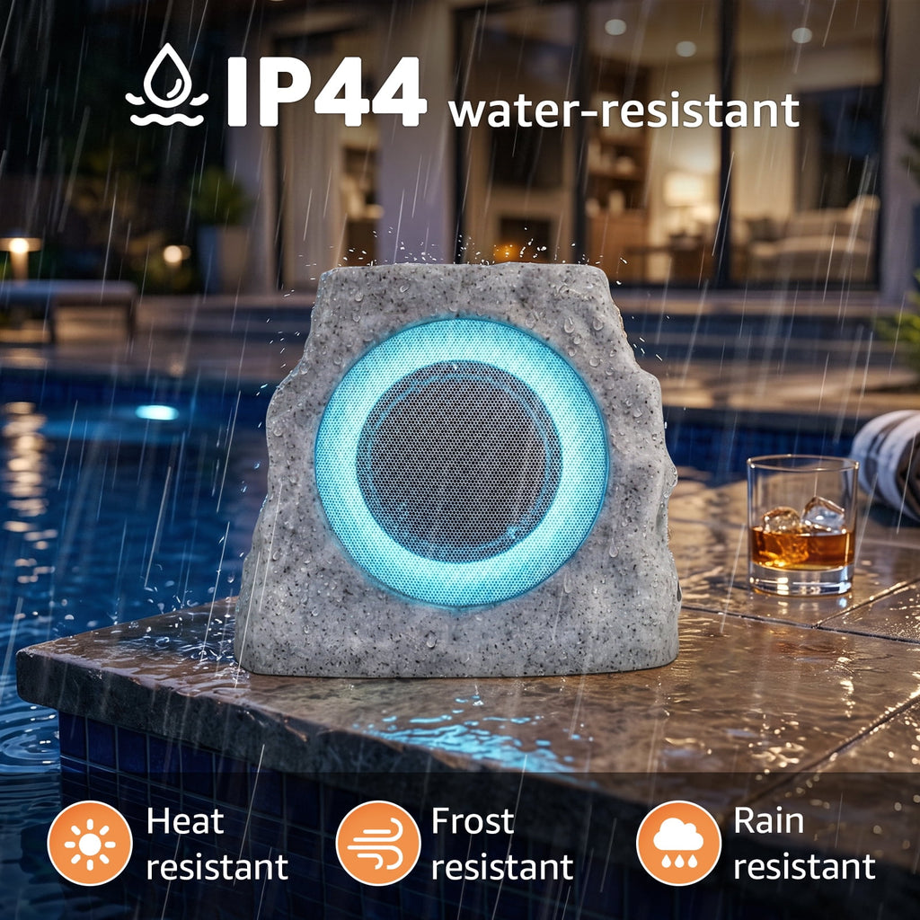 NiceBuy 2-Pack 8.1" Bluetooth Rock Speakers, Powerful Sound Solar Outdoor Wireless TWS Stereo Speaker with RGB Colorful LED Light for Indoor Outside Patio Garden