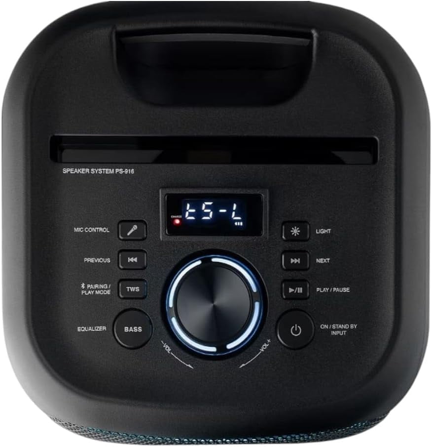 Sharp 8" Bluetooth Party Speaker 2-Pack – 400W Peak Power, LED Lights, 12-Hour Battery, TWS Stereo – PS-916