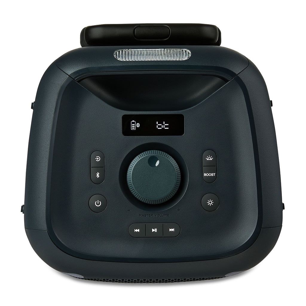 Onn Large Party Speaker Gen 2 with LED Lighting, IPX4 Water-Resistant, 4 Speakers, Black