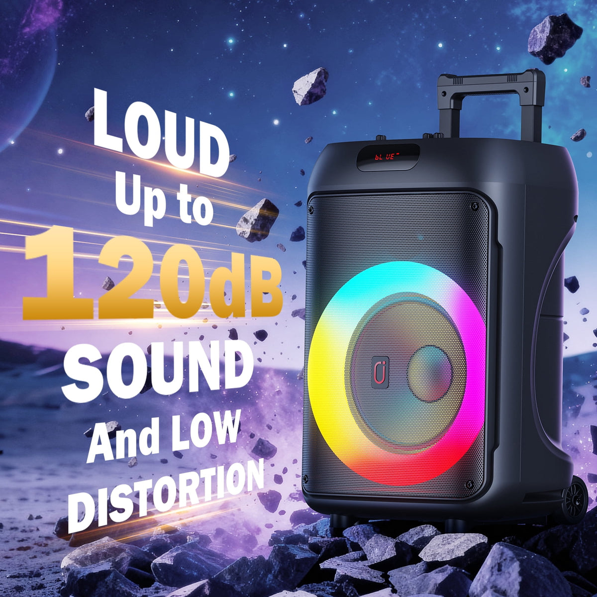 JYX Large Party Speaker, 120W Subwoofer Outdoor Speaker Bluetooth with Wheels, Dual 12'' Subwoofer Deep Bass