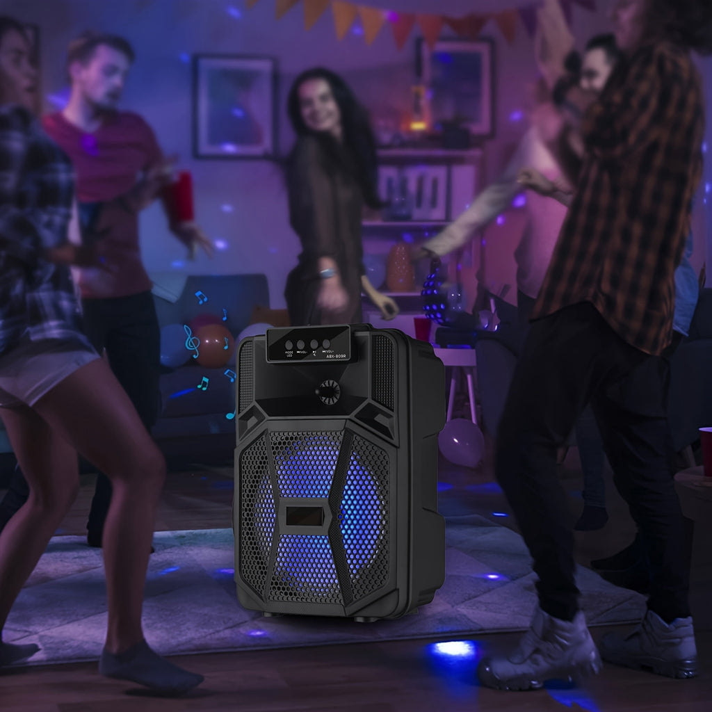 1100W Portable Bluetooth Speaker with LED Lights, Wired Microphone, 1200mAh Battery, Black - Ideal for Parties, Holidays & Gifts