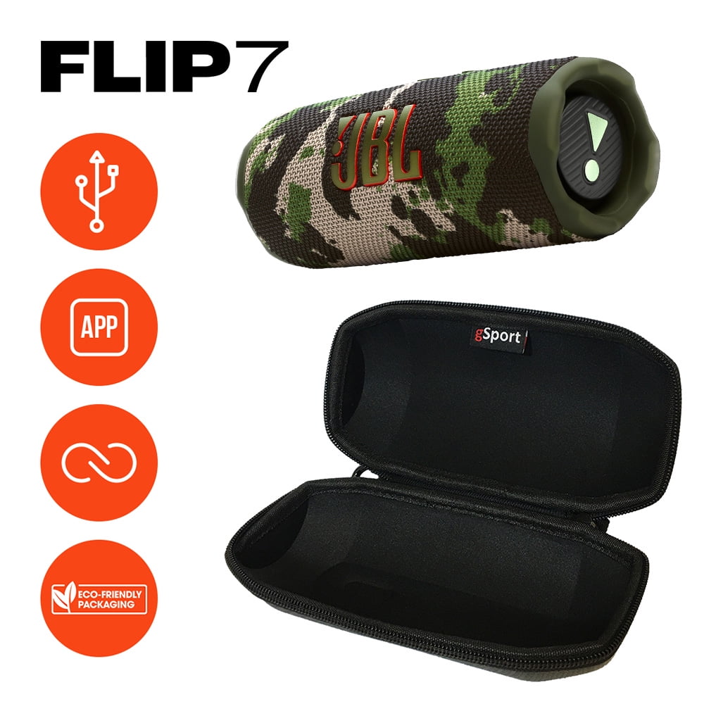 JBL FLIP 7 Waterproof Portable Speaker Bundle with gSport Carbon Fiber Case (Black)