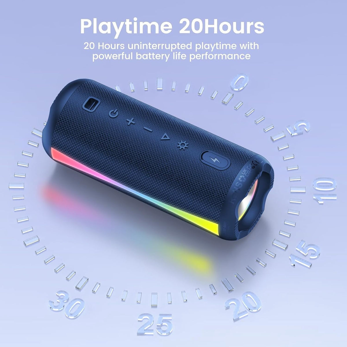 Portable Bluetooth Speaker, Bluetooth 5.4 Wireless Speaker, IPX7 Waterproof, 30W Loud Deep Bass with 20H Palytime, 7 Color RGB Lights, TWS Pairing for Home/Party/Outdoor, Gift