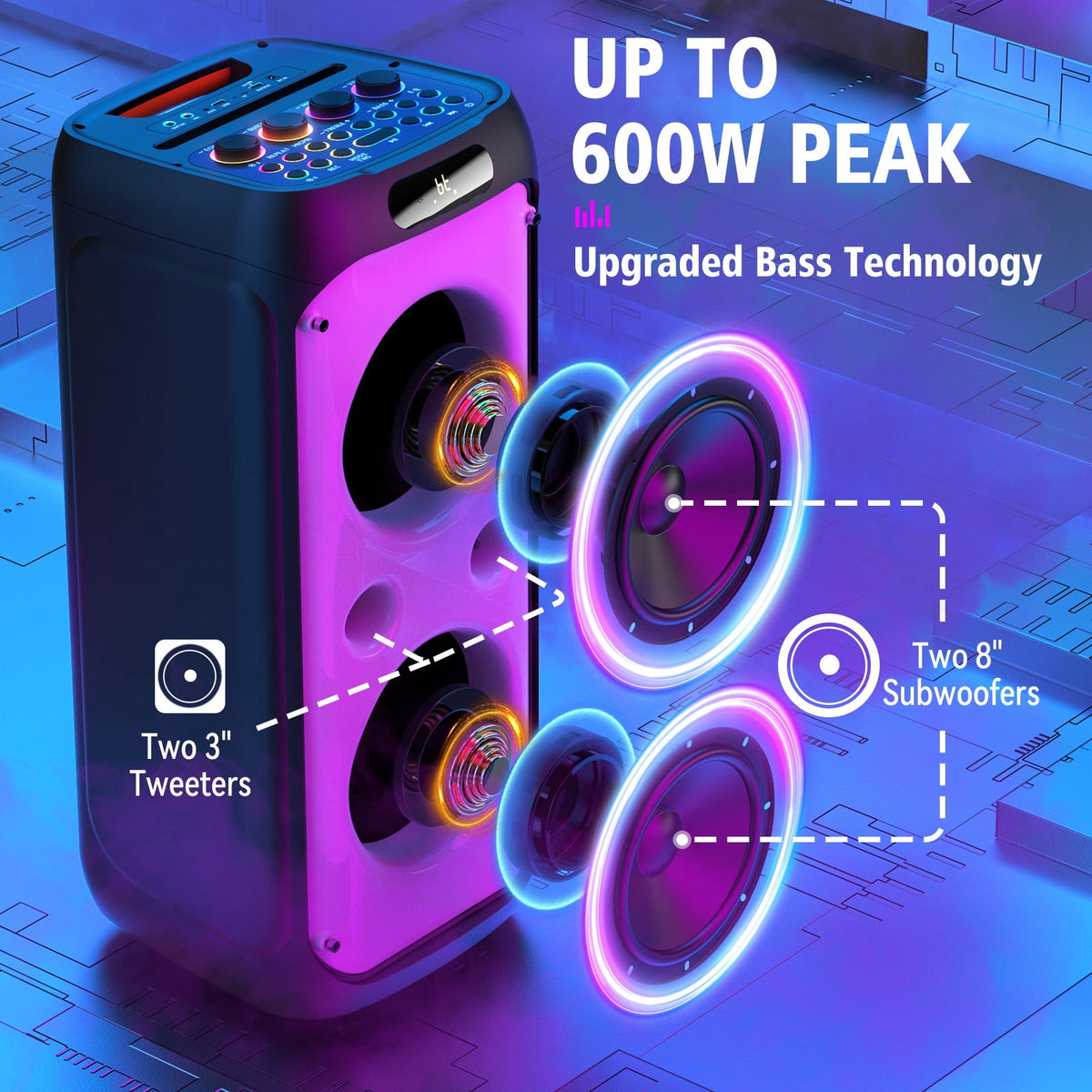 JYX Party Speaker, 80W Powerful Large Bluetooth Speaker with 2 Mics, Deep Bass Stereo PA System with Remote Control