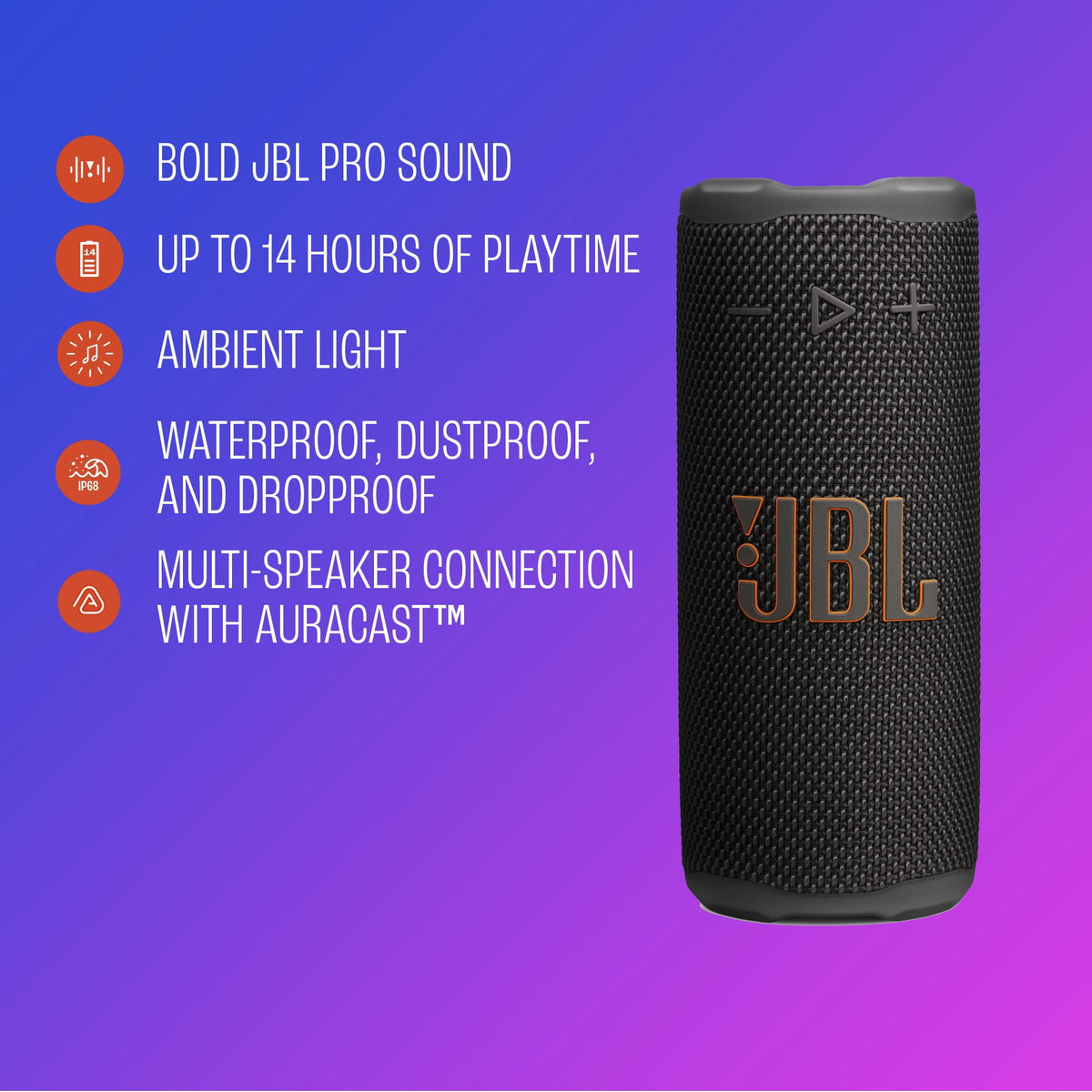 JBL Grip - Compact Bluetooth speaker with bold JBL Pro Sound and ambient light - Black