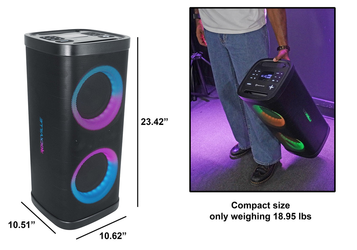 (2) Rockville BASS PARTY 65 V2 Rechargeable LED Wireless Link Bluetooth Speakers