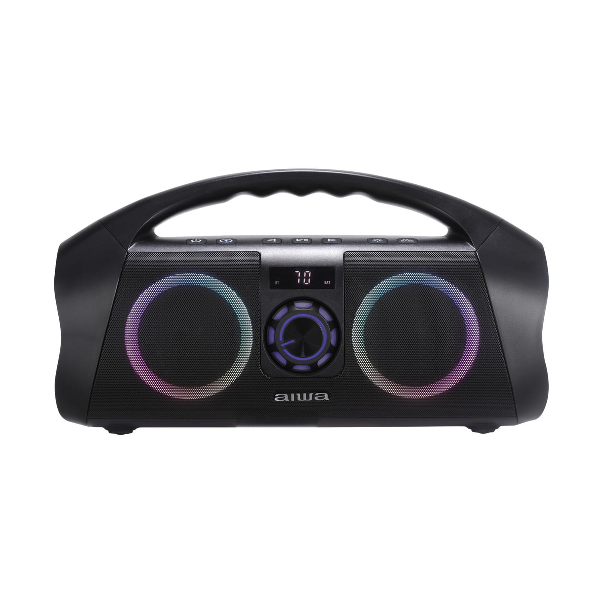 Aiwa Wireless Boombox Bluetooth Speaker, 120W Peak Power, IPX7 Waterproof, 15Hr Playtime, 7 LED Light Modes, USB-C Fast Charging, True Wireless Pairing, Outdoor & Party Speaker