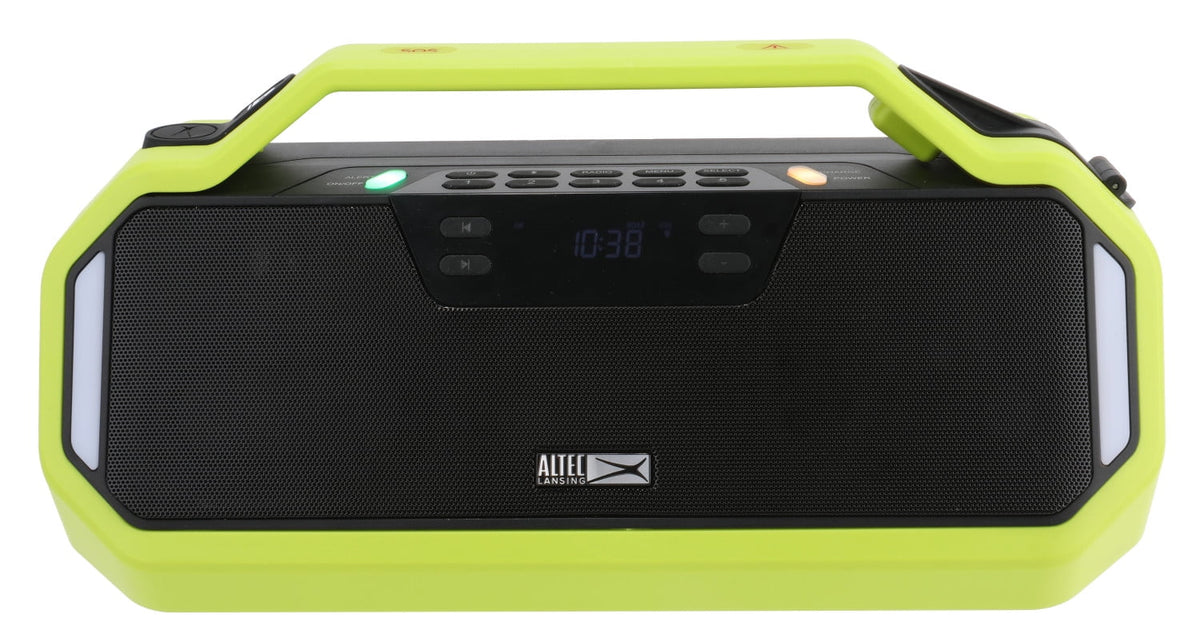 Altec Lansing IMT7012 StormChaser 10 Hours Playtime IPX5 Water Resistant LED Lights Portable Wireless Bluetooth Emergency Weather AM/FM Radio Speaker