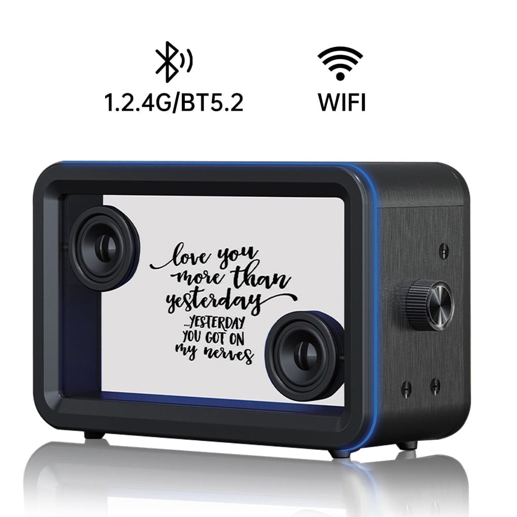 BESTSKI Bluetooth Speaker,with HD sound Hi-Fi Soundbar Speaker and Transparent Glass Screen, Dynamic Floating Lyrics, Digital Frame Function, LED Light Show,2.4G Wifi - Black