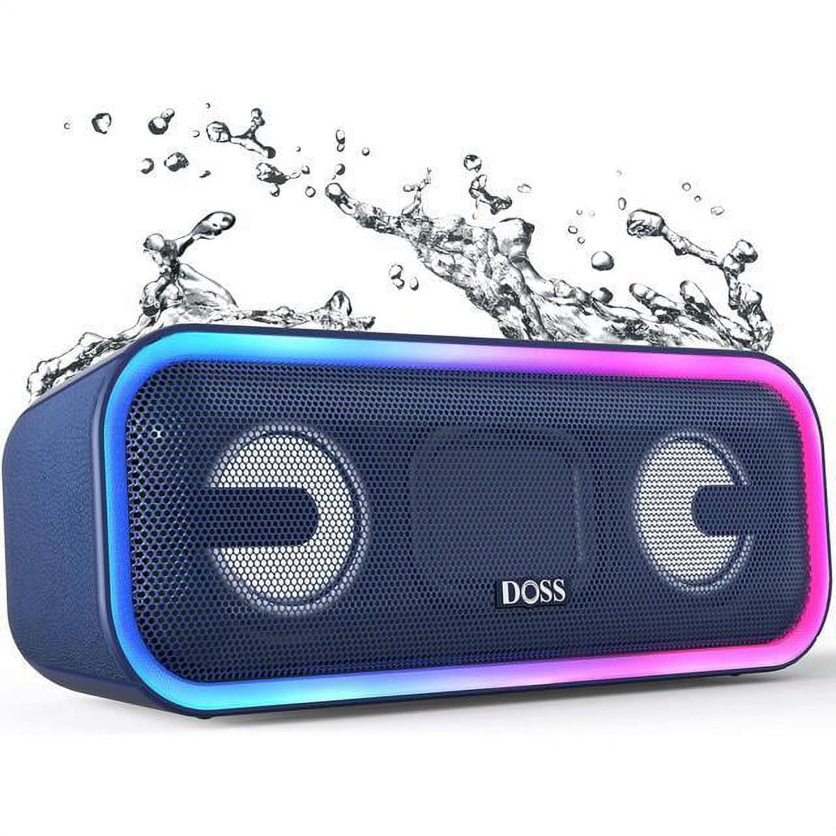 DOSS Wireless Bluetooth Speaker with 24W Impressive Sound, Booming Bass, IPX6 Waterproof, 15Hrs Playtime, Wireless Stereo Pairing, Mixed Colors Lights, 66 FT -Black