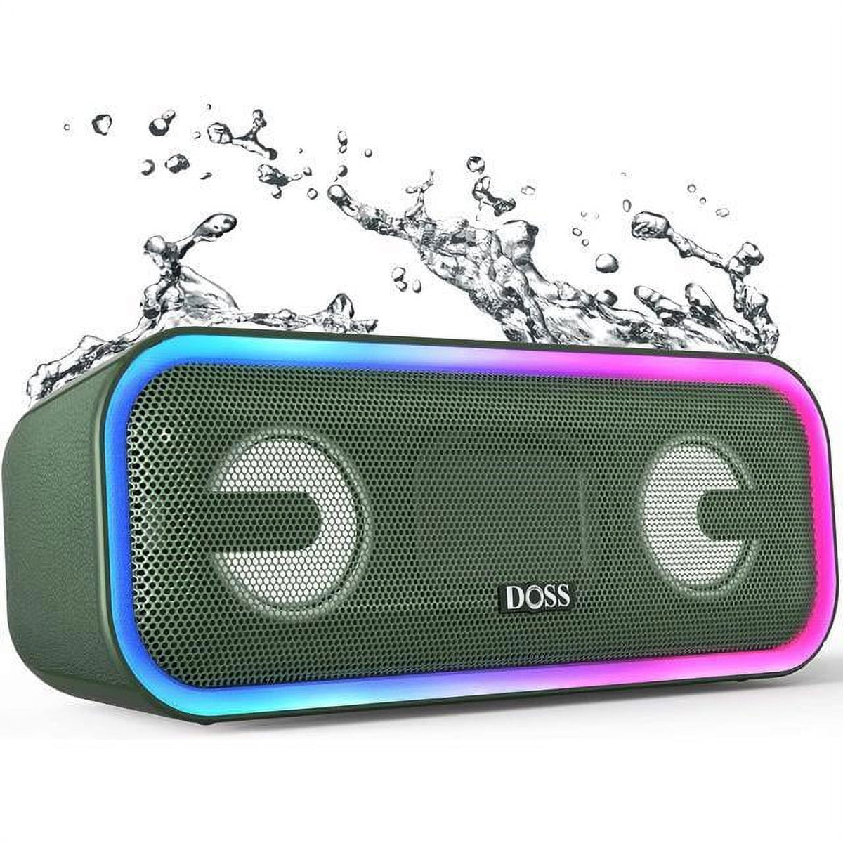 DOSS Wireless Bluetooth Speaker with 24W Impressive Sound, Booming Bass, IPX6 Waterproof, 15Hrs Playtime, Wireless Stereo Pairing, Mixed Colors Lights, 66 FT -Black