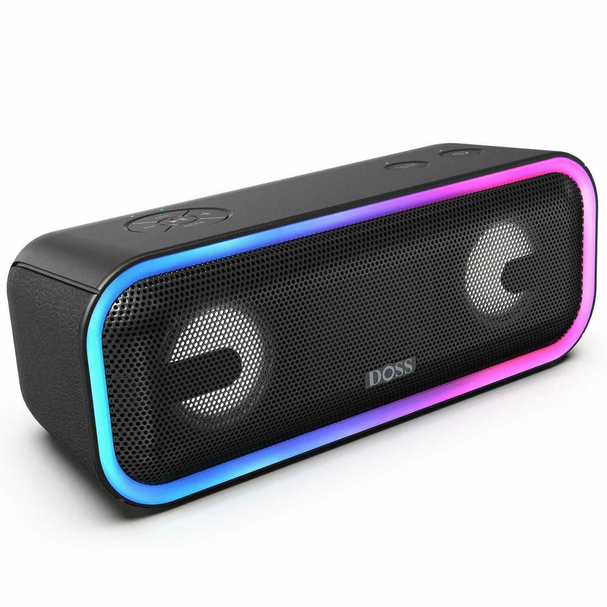 DOSS Grey Wireless Bluetooth Speaker, 15Hrs Long Playtime, 24W Impressive Sound with Booming Bass, IPX6 Waterproof, Wireless Stereo Pairing, Mixed Colors Lights, 66 FT Connectivity