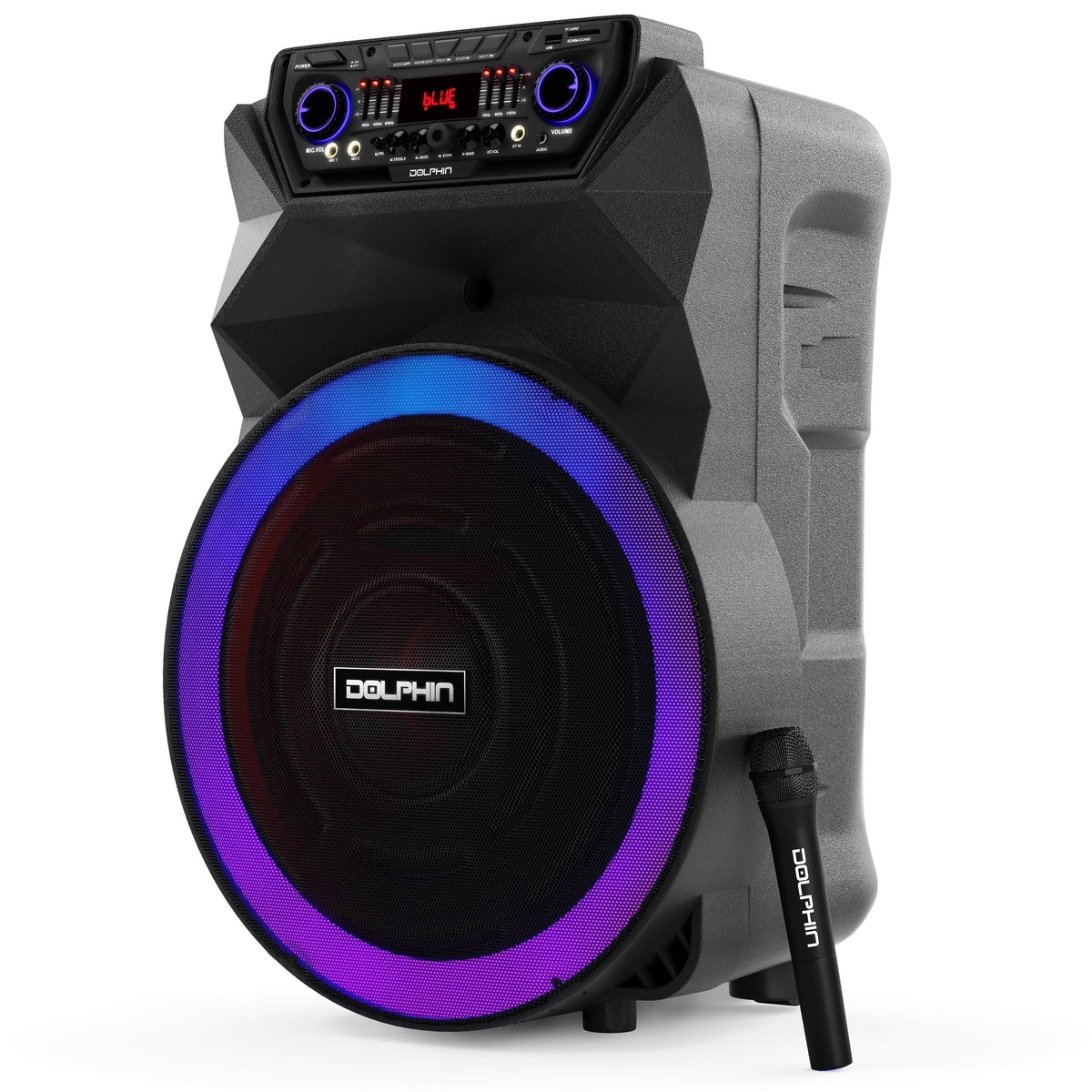 Dolphin SP-18RBT 18” Rechargeable Bluetooth Party Speaker – Deep Bass, High Power Sound, Wireless Microphones, USB/SD, AUX & Guitar Inputs, Extended Battery Life, 12V Input