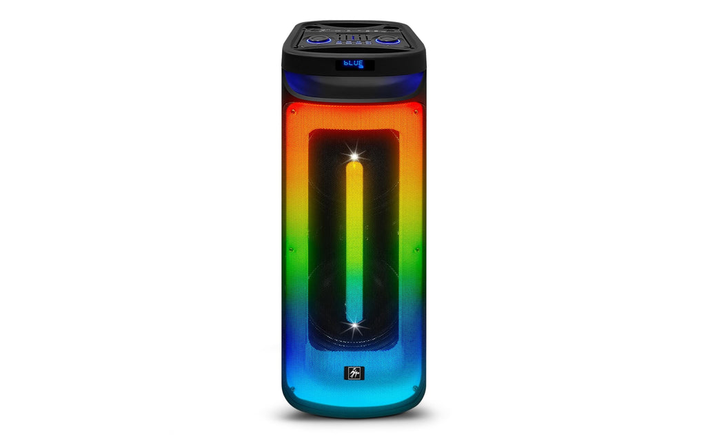 Fisher Portable Bluetooth Wireless Speaker System: Dual 10" Subwoofer 80W Peak Power Loud HD Deep Bass Sound|LED Lights|Rechargeable|Karaoke|Remote|TWS Pairing|USB Port|TF|AUX|FM Radio|2 MIC Input