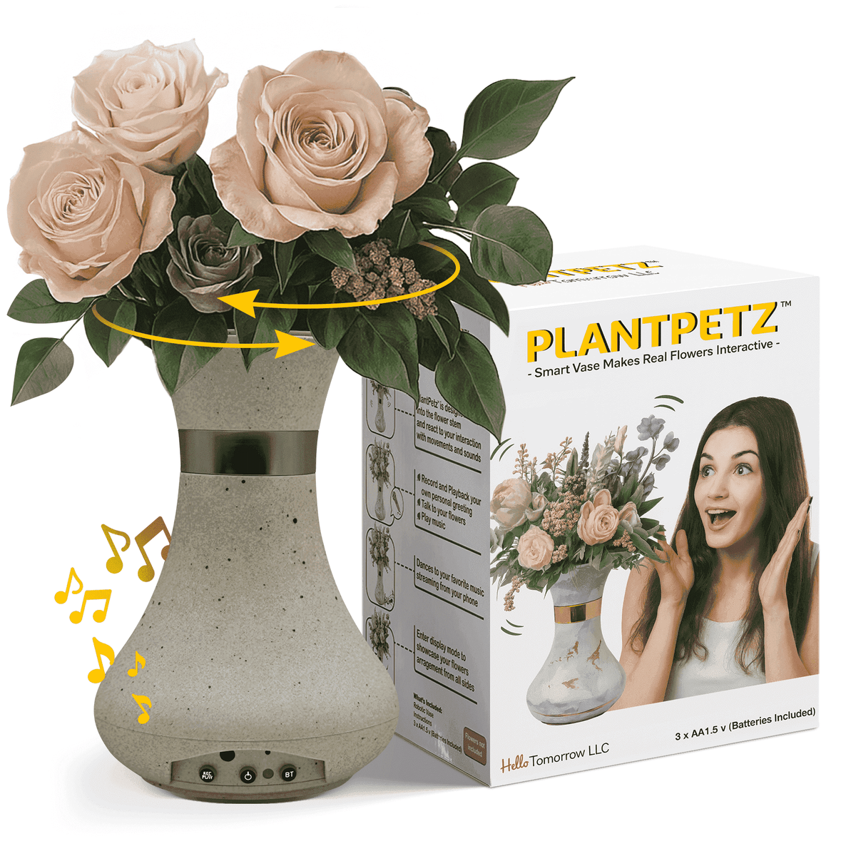 Interactive Flower Vase with Bluetooth Speaker, Voice & Touch Control