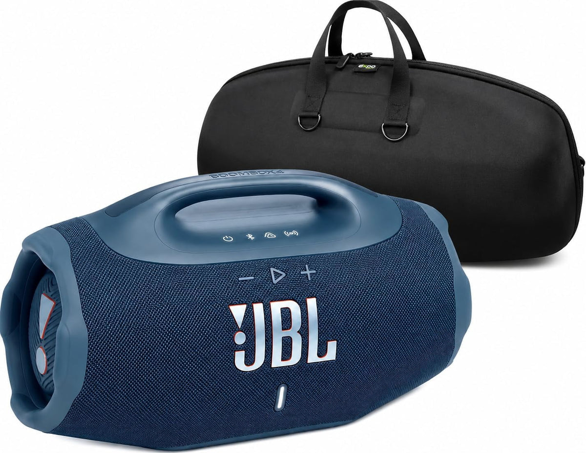 JBL Boombox 4 Portable Waterproof Bluetooth Speaker with Electronics Expo Gear Weather-Resistant Hard-Shell Travel Case – Powerful Bass, 34-Hour Playtime, IP68 Waterproof, Auracast, BLACK