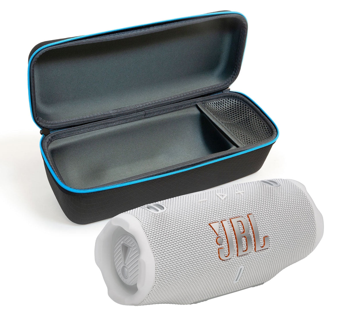 JBL CHARGE 6 Bluetooth Speaker & divvi! Premium Hard Case Bundle - White