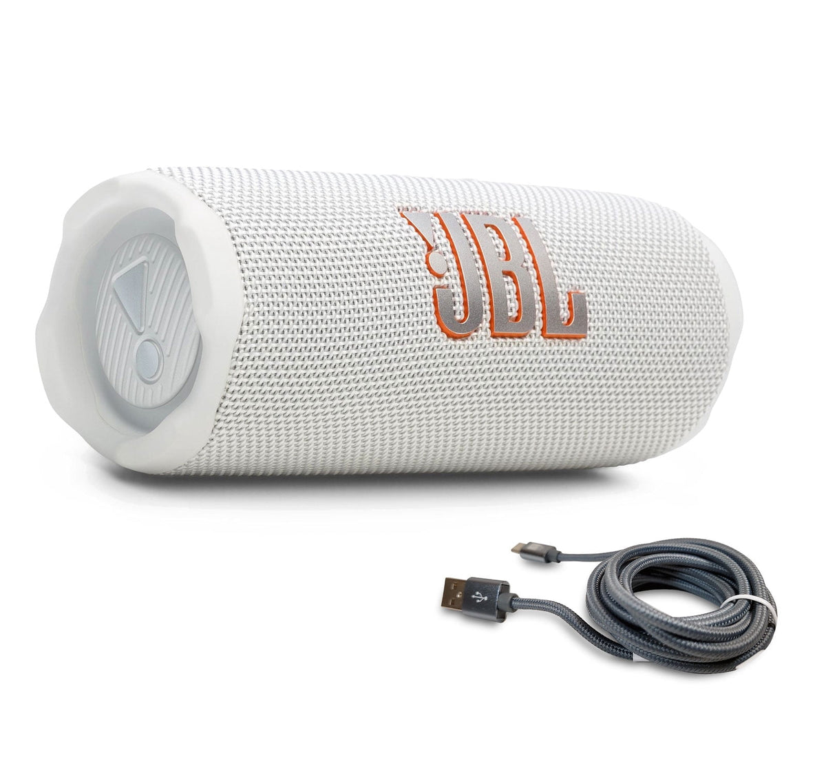 JBL Flip 7 Portable Bluetooth Speaker & 6ft USB-C Braided Cable Bundle - White
