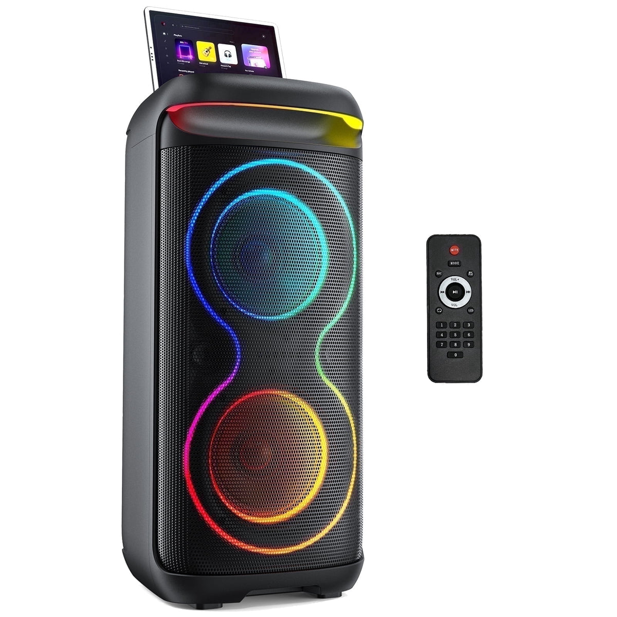 JAUYXIAN Large Party Speaker, Big Outdoor Speaker Bluetooth with DJ Lights for Singing Party
