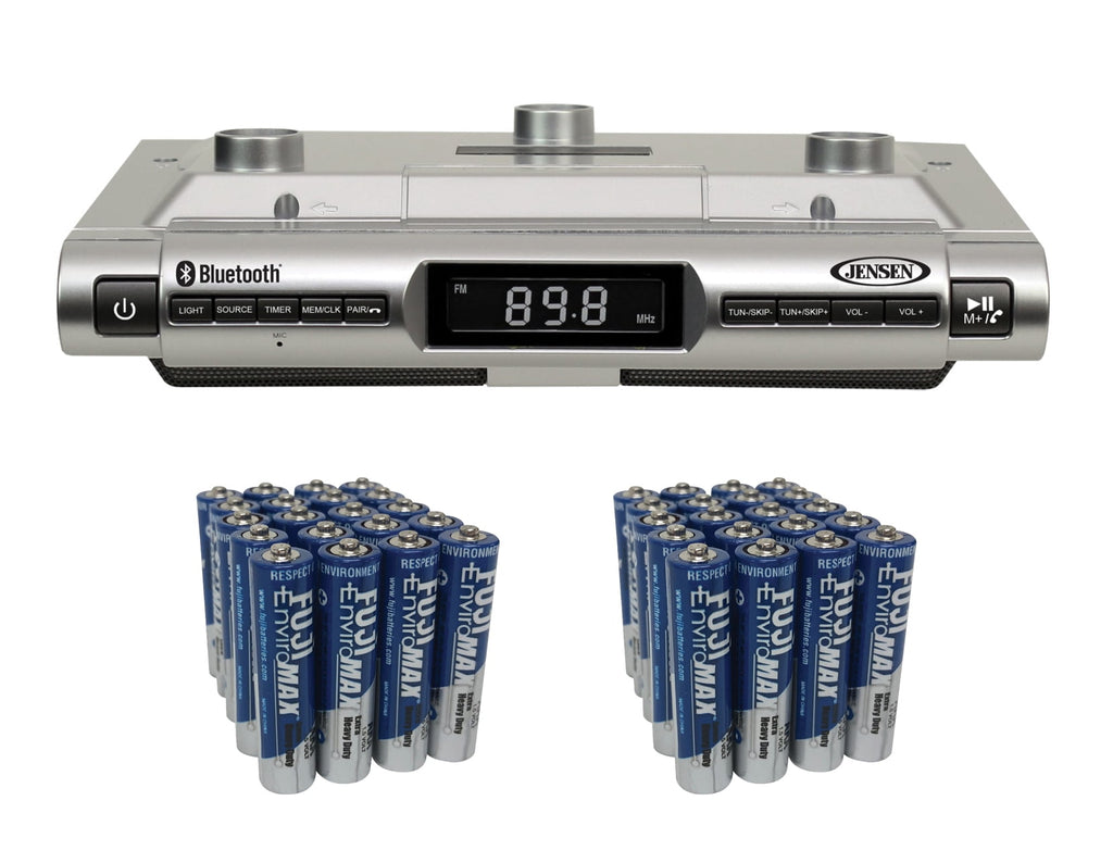 Jensen SMPS-628 Under-Cabinet Universal Bluetooth Music System, Includes 40 AAA Batteries
