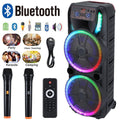 Lohoms Dual 15 inch Karaoke Speaker Party Speaker System W/ 2 Microphone Portable Party Box Loud Big Speaker Wireless Bluetooth Stereo Rechargeable Remote Control LED Lighting
