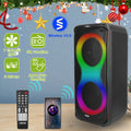 Moclever Portable Wireless Party Speaker with TWS Function FM Radio USB MMC Card Reading Aux In Recording Function Mic Priority, 7 Colorful Lights, Remote Control, Black