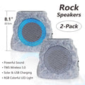 NiceBuy 2-Pack 8.1" Bluetooth Rock Speakers, Powerful Sound Solar Outdoor Wireless TWS Stereo Speaker with RGB Colorful LED Light for Indoor Outside Patio Garden