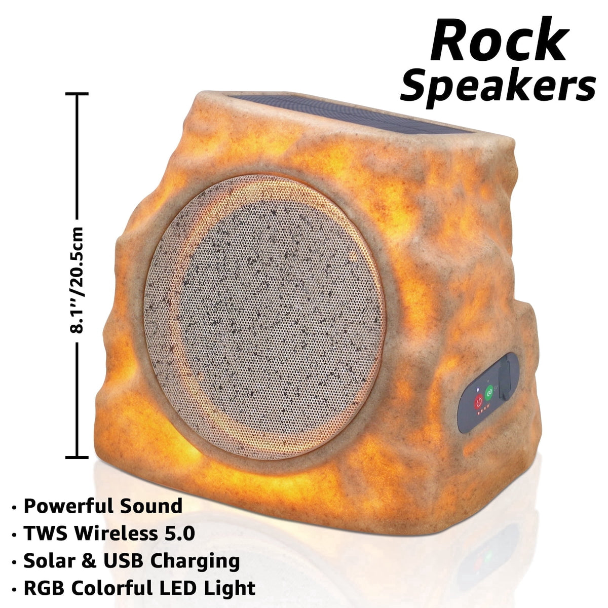 NiceBuy Outdoor Waterproof Solar Powered Bluetooth Rock Speakers with TWS Pairing and RGB Lights, 2 Pack
