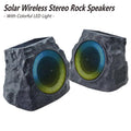 Postlucky 2-Pack Outdoor Solar Rock Speakers, Bluetooth, TWS Pairing, RGB LED Flashing, USB Charging, Waterproof, 8.1" Black